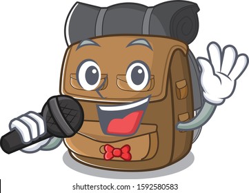 Cute cartoon Singing hiking backpack Scroll with a microphone