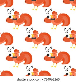 Cute cartoon singing rooster vector illustration chicken farm animal agriculture domestic character seamless pattern