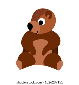 Cute cartoon sitting bear. Nice woodland animal isolated on white background. Vector illustration.