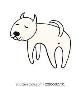 Cute cartoon sitting dog, puppy looking back funny character illustration. Hand drawn vector, isolated. Line drawing. Domestic animal logo. Design concept pet food, branding, business, vet, print