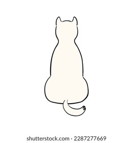 Cute cartoon sitting dog, puppy back funny character illustration. Hand drawn vector, isolated. Line drawing. Domestic animal logo. Design concept for pet food, branding, business, vet, print, poster