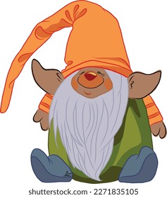 Cute cartoon sitting gnome pointy hat high resolution isolated hand drawn vector illustration