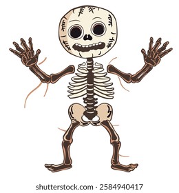 Cute cartoon skeleton with exaggerated features and playful pose, perfect for Halloween or educational themes