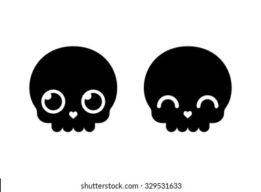 Cute cartoon skeleton skull, simple flat vector style icon. Halloween or Dia de los Muertos design element illustration.