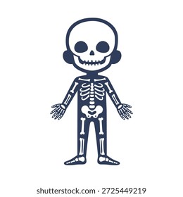 Nettes Cartoon-Skelett lächelt aufrecht stehend mit einem freundlichen Ausdruck ideal für Halloween Wissenschaft oder Bildung