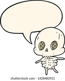 cute cartoon skeleton with speech bubble in comic book style