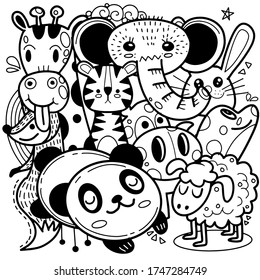 cute cartoon sketch animals for t-shirt print, textile, patch, kid product,pillow, gift.vector illustrator