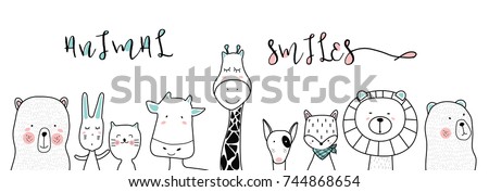 cute cartoon sketch animals for t-shirt print, textile, patch, kid product,pillow, gift.vector illustrator