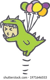 Cute Cartoon Sketch.the child is wearing a dinosaur suit  with transparent background 