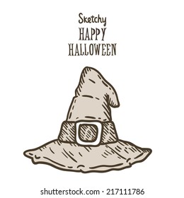 Cute cartoon sketch Happy Halloween witch hat