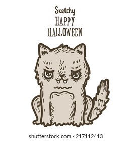 Cute cartoon sketch Happy Halloween angry cat