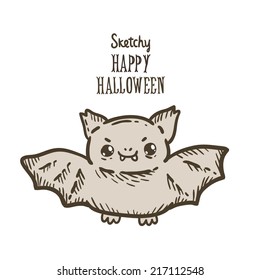 Cute cartoon sketch Happy Halloween bat