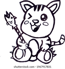 Cute Cartoon Sketch.Cat with transparent background 