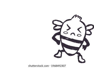 Cute Cartoon Sketch.Bee with transparent background 