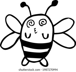 Cute Cartoon Sketch.Bee with transparent background 