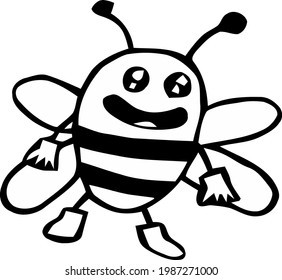 Cute Cartoon Sketch.Bee with transparent background 