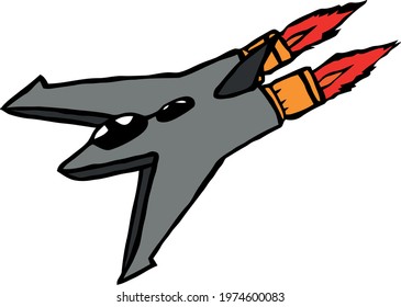Cute Cartoon Sketch.Airplane with transparent background 