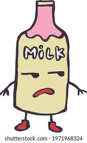 Cute Cartoon Sketch.Bottle with transparent background 