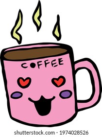 Cute Cartoon Sketch.Coffee with transparent background 