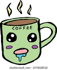 Cute Cartoon Sketch.Coffee with transparent background 