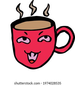 Cute Cartoon Sketch.Coffee with transparent background 