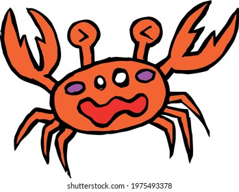 Cute Cartoon Sketch.Crab with transparent background 