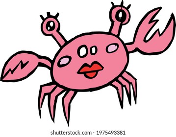 Cute Cartoon Sketch.Crab with transparent background 