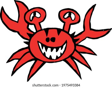 Cute Cartoon Sketch.Crab with transparent background 