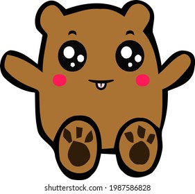 Cute Cartoon Sketch.Cute Bear with transparent background 