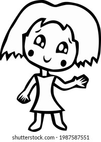 Cute Cartoon Sketch.Cute Girl with transparent background 