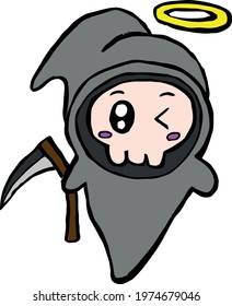 Cute Cartoon Sketch.Death Angel with transparent background 