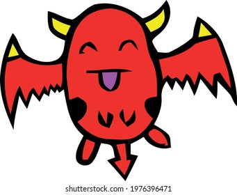 Cute Cartoon Sketch.Demon with transparent background 