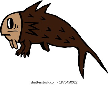 Cute Cartoon Sketch.Fish with transparent background 