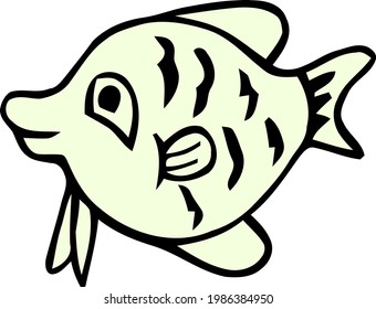 Cute Cartoon Sketch.Fish with transparent background 