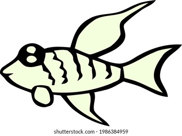 Cute Cartoon Sketch.Fish with transparent background 