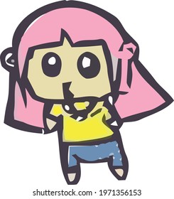 Cute Cartoon Sketch.Funny Kids with white background