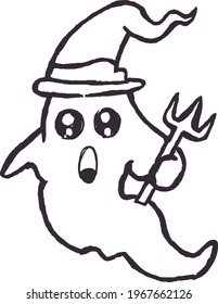 Cute Cartoon Sketch.Ghost with transparent background 