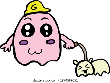 Cute Cartoon Sketch.Ghost with transparent background 