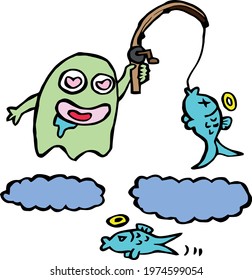 Cute Cartoon Sketch.Ghost with transparent background 