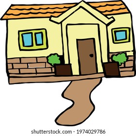 Cute Cartoon Sketch.House with transparent background 