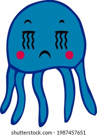 Cute Cartoon Sketch.jellyfish with transparent background