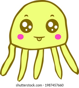 Cute Cartoon Sketch.jellyfish with transparent background