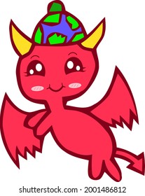 Cute Cartoon Sketch.Little Demon with transparent background 