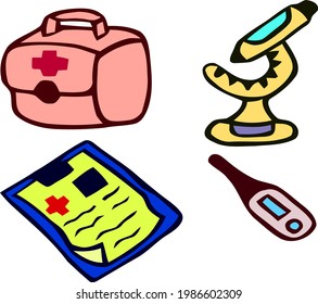 Cute Cartoon Sketch.Medical equipment  with transparent 