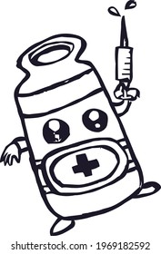 Cute Cartoon Sketch.medicine bottle with transparent background 