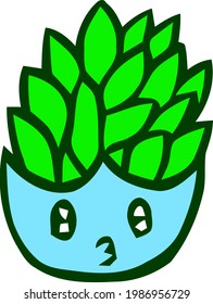 Cute Cartoon Sketch.Plant with transparent background 