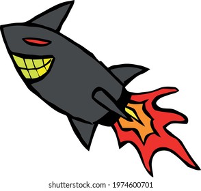 Cute Cartoon Sketch.Rocket with transparent background 