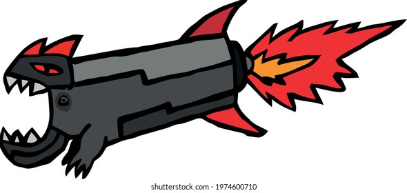 Cute Cartoon Sketch.Rocket with transparent background 
