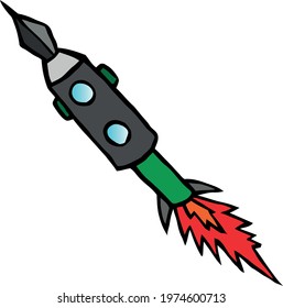 Cute Cartoon Sketch.Rocket with transparent background 