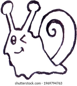 Cute Cartoon Sketch.Snail with transparent background 
